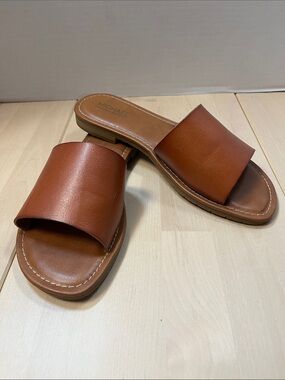 Michael Shannon Brown Faux Leather “Demi”  Slides Sandals Women’s Size 9 Medium